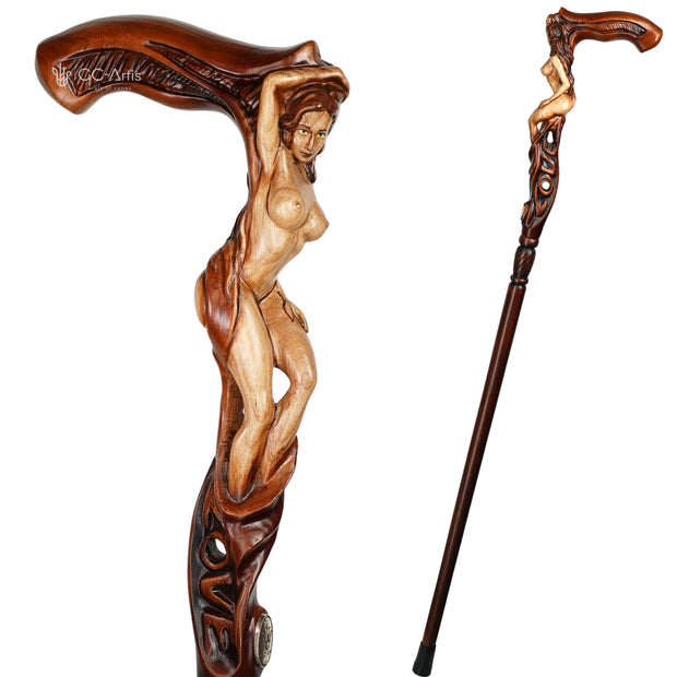 LOVE SEXY Naked girl Wooden walking stick cane