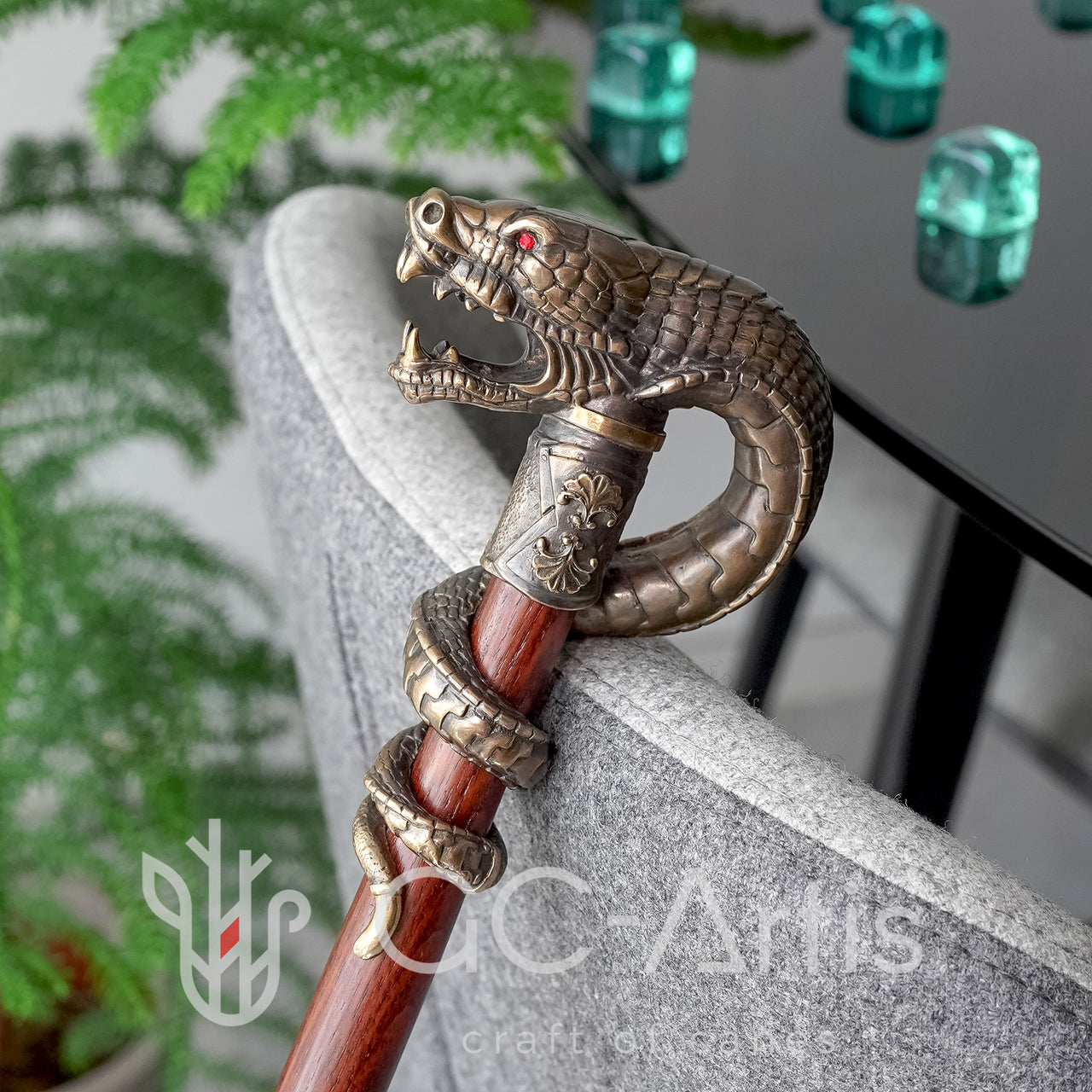 Collectible Dragon Snake Bronze Walking Stick Cane Brass Casted Artisan