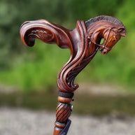 Ergonomic Palm Grip Handle Pegasus Horse Wooden Cane Walking Stick