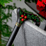 Hand Painted Black Derby walking stick cane Artist fill Flowers