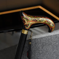 Celtic Raven Walking Stick Hand Painted Black Derby Wooden Cane