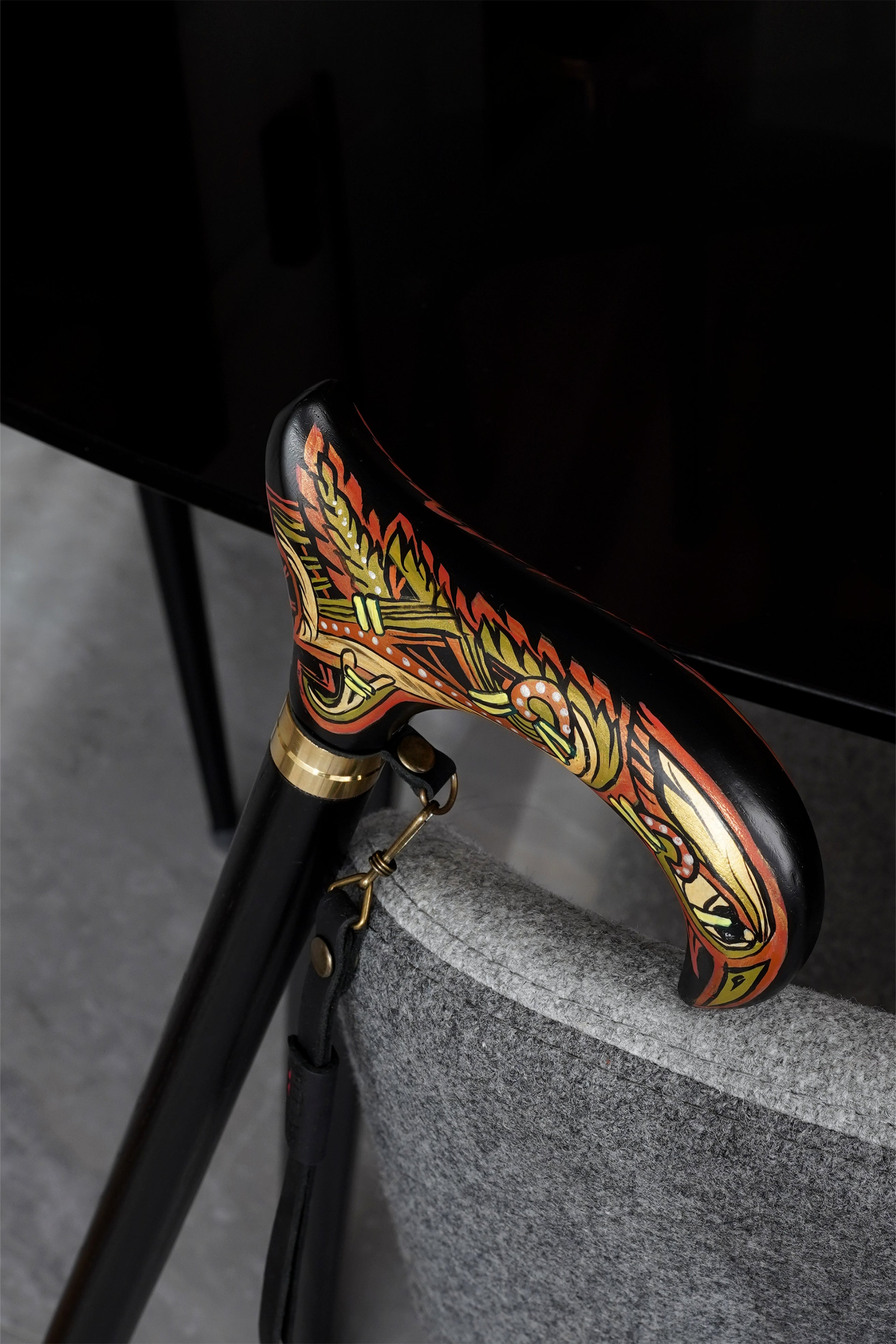 Celtic Raven Walking Stick Hand Painted Black Derby Wooden Cane
