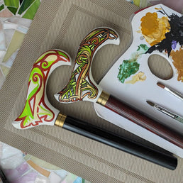 Celtic Raven Walking Stick Hand Painted Derby Wooden Cane