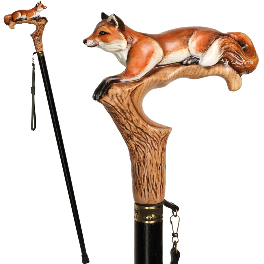 Fox Hand Painted – Designer Wooden Walking Cane