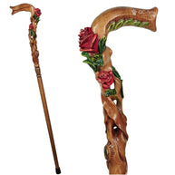 Bastón pintado a mano con rosa roja - Bastón de madera tallada, regalo para mujer, mamá, abuela