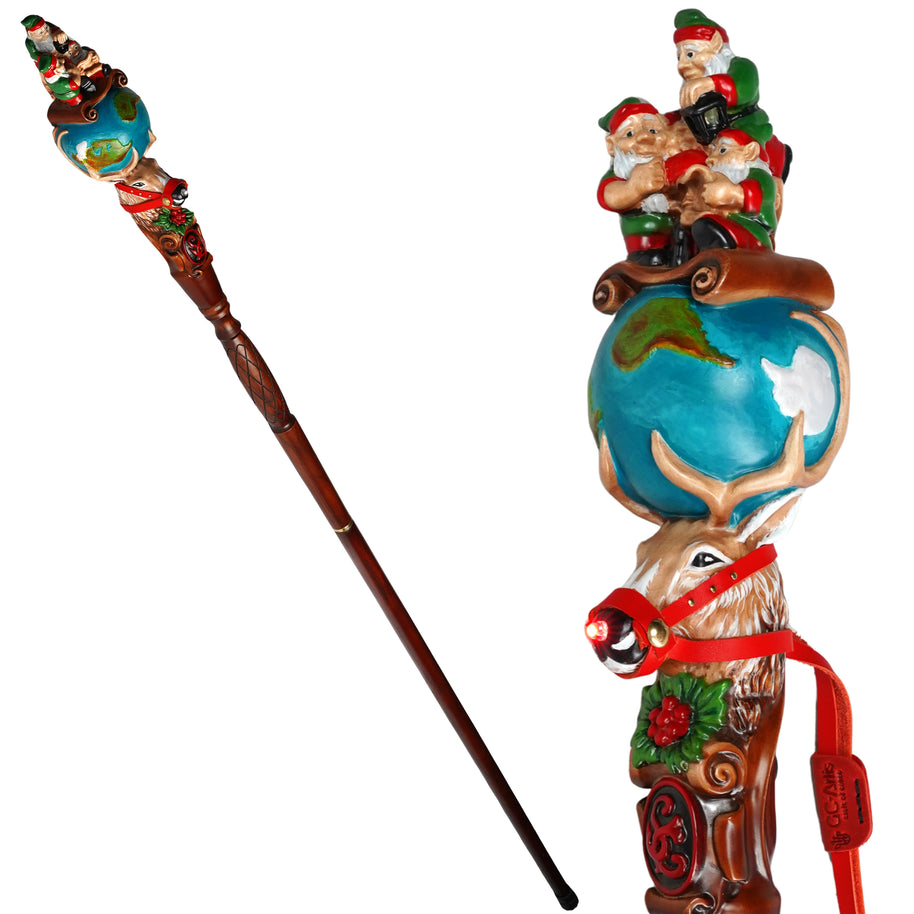 Santa & 3 Elves – Wooden Walking Staff