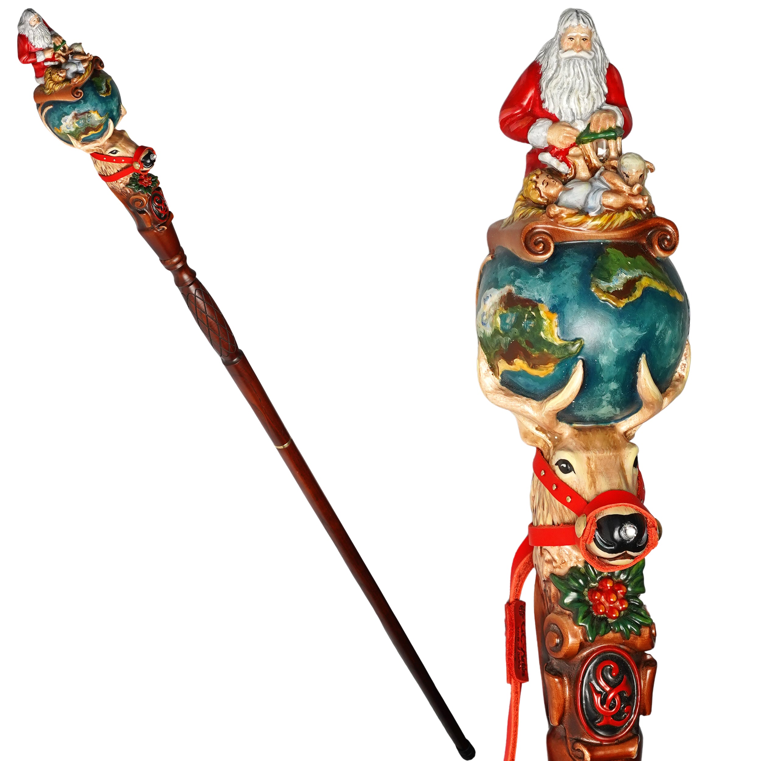Santa & Baby Jesus – Wooden Walking Staff