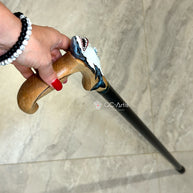 Light Wood Walking Cane Shark Fish Sea Style Handpainted