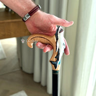 Light Wood Walking Cane Shark Fish Sea Style Handpainted