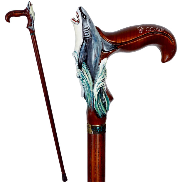 Wooden Cane Walking Stick Shark Fish Sea Style