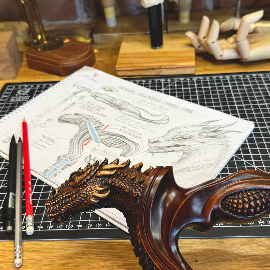 Canne de marche en bois ergonomique avec poignée paume en forme de dragon