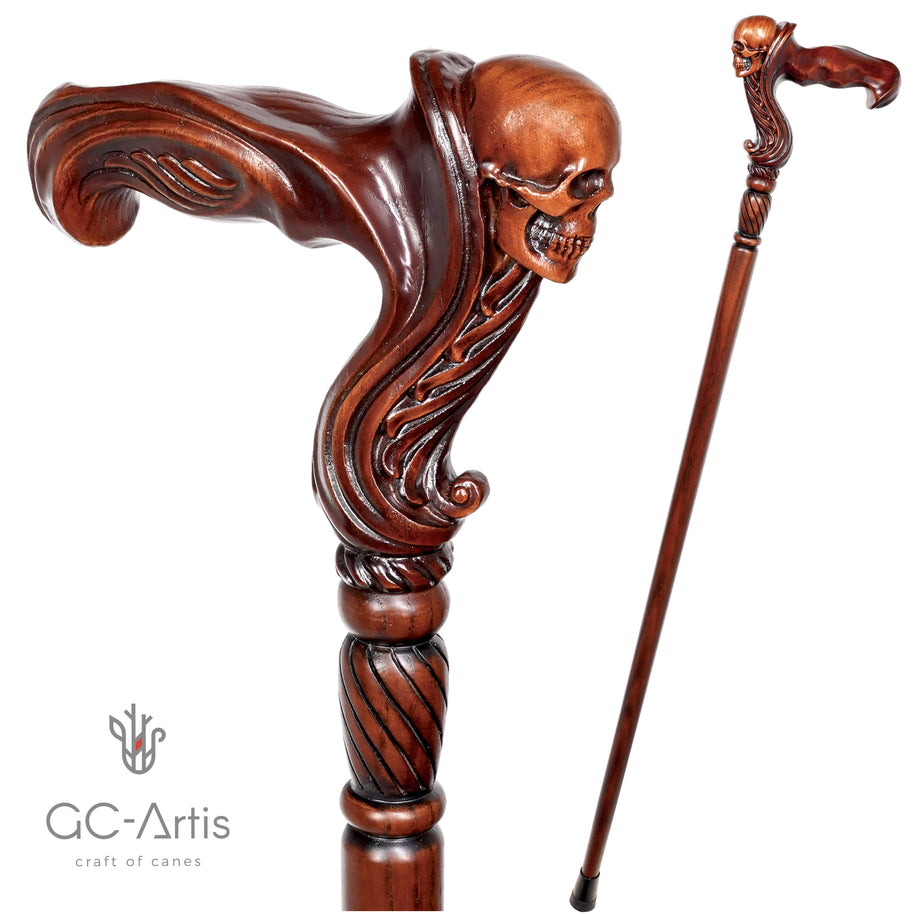 Bastón con empuñadura de calavera de madera - Empuñadura ergonómica de palma