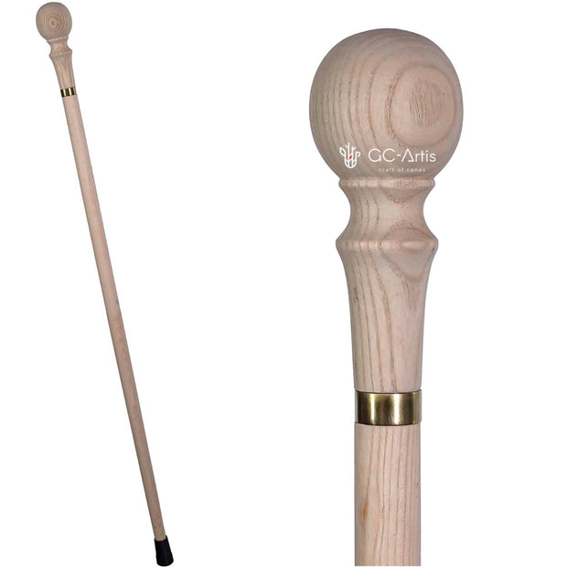 Classic Knob Style walking stick cane unpainted blank with Ball on a top