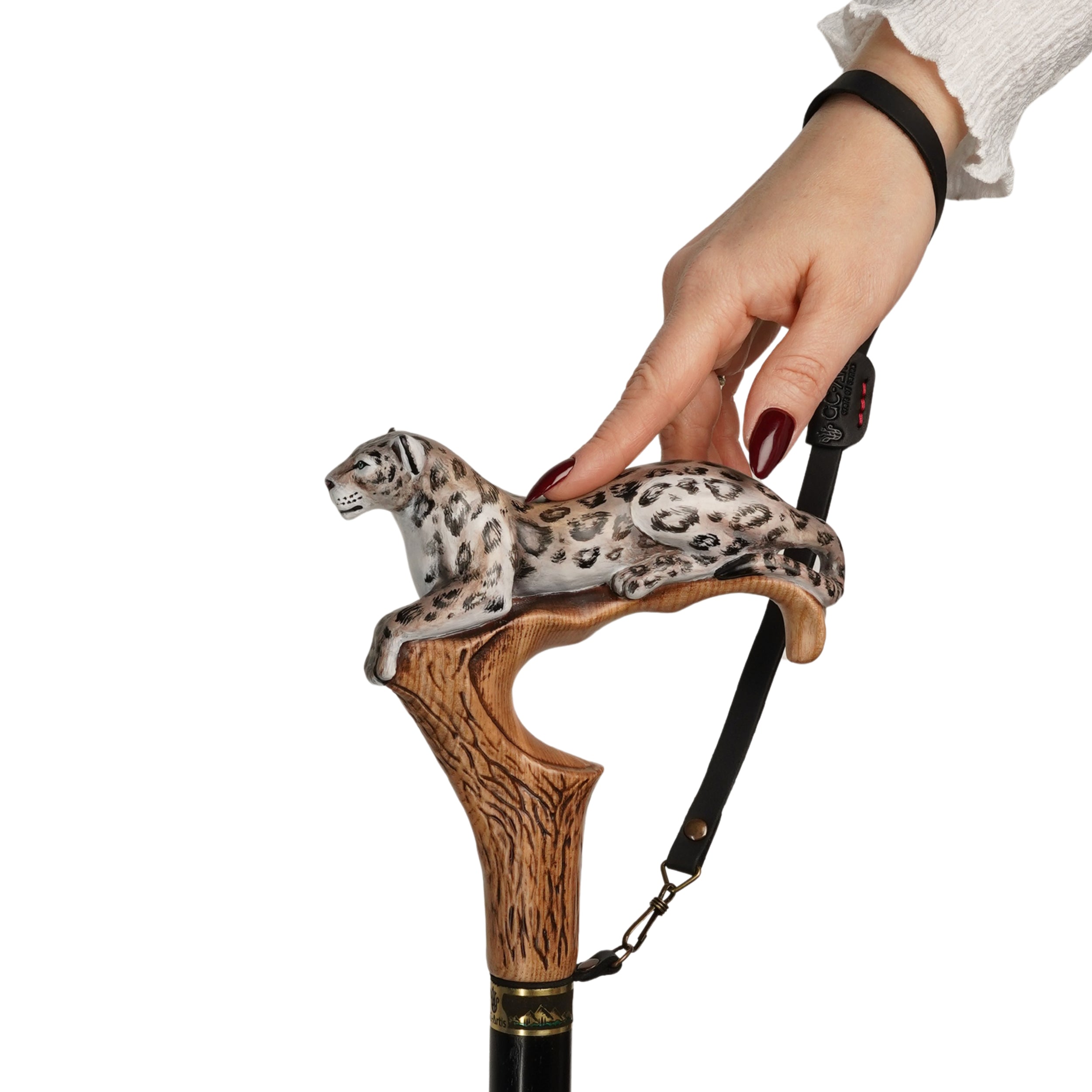 Irbis - Snow Leopard Hand Painted – Designer Wooden Walking Cane