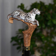 Irbis - Snow Leopard Hand Painted – Designer Wooden Walking Cane