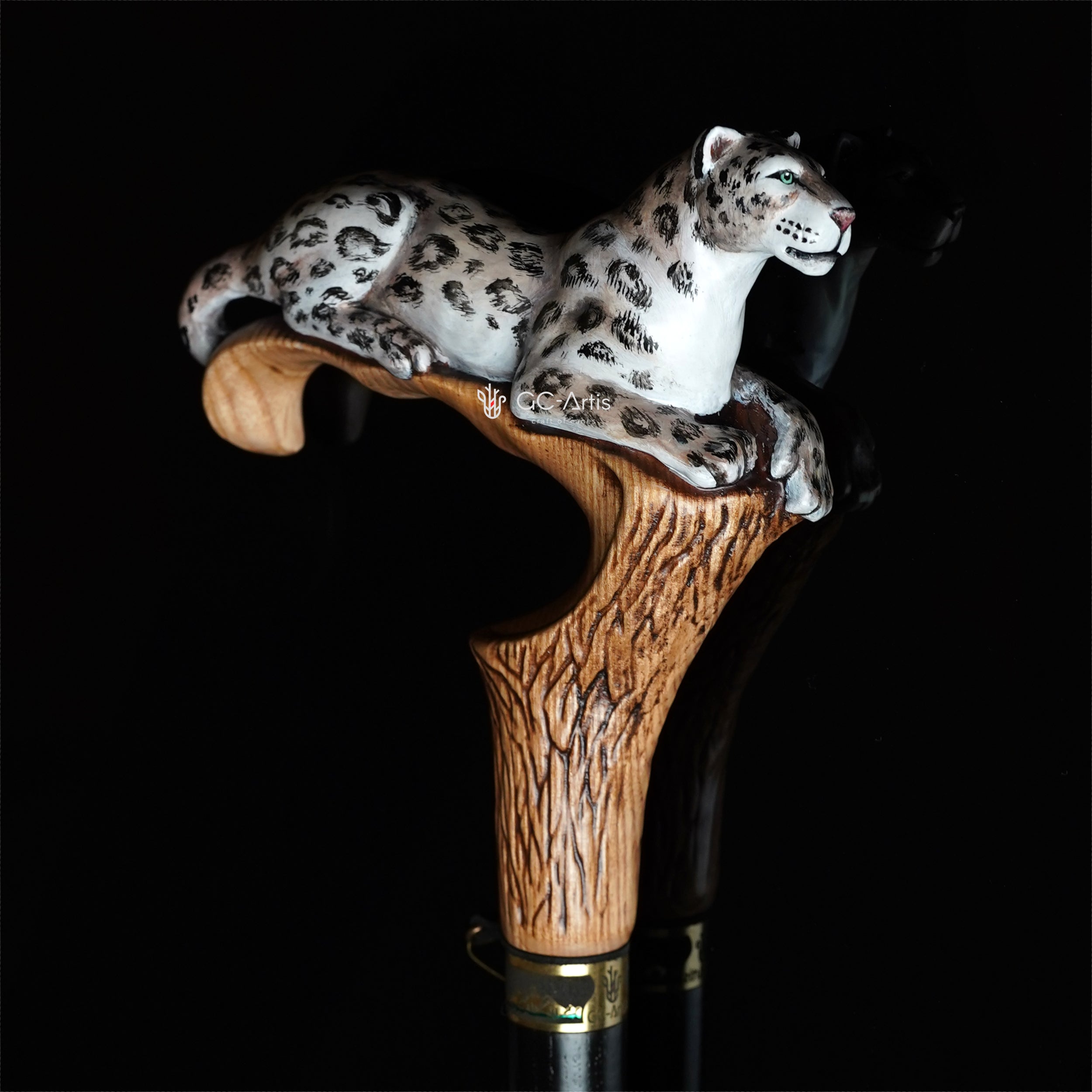 Irbis - Snow Leopard Hand Painted – Designer Wooden Walking Cane