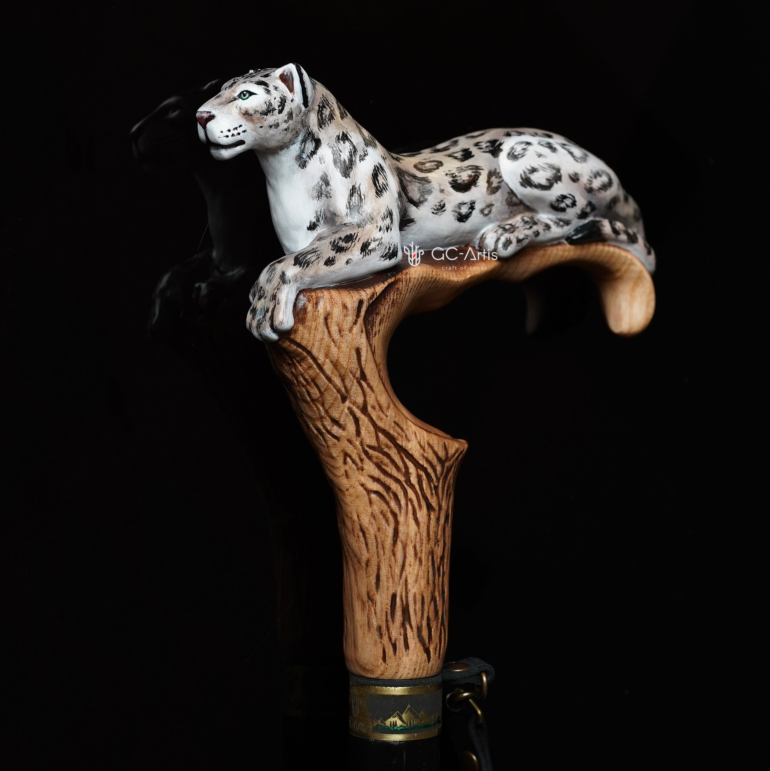 Irbis - Snow Leopard Hand Painted – Designer Wooden Walking Cane