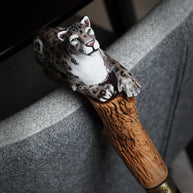 Irbis - Snow Leopard Hand Painted – Designer Wooden Walking Cane