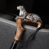 Irbis - Snow Leopard Hand Painted – Designer Wooden Walking Cane
