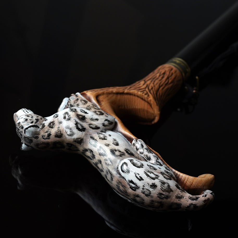 Irbis - Snow Leopard Hand Painted – Designer Wooden Walking Cane