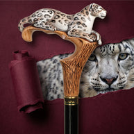 Irbis - Snow Leopard Hand Painted – Designer Wooden Walking Cane