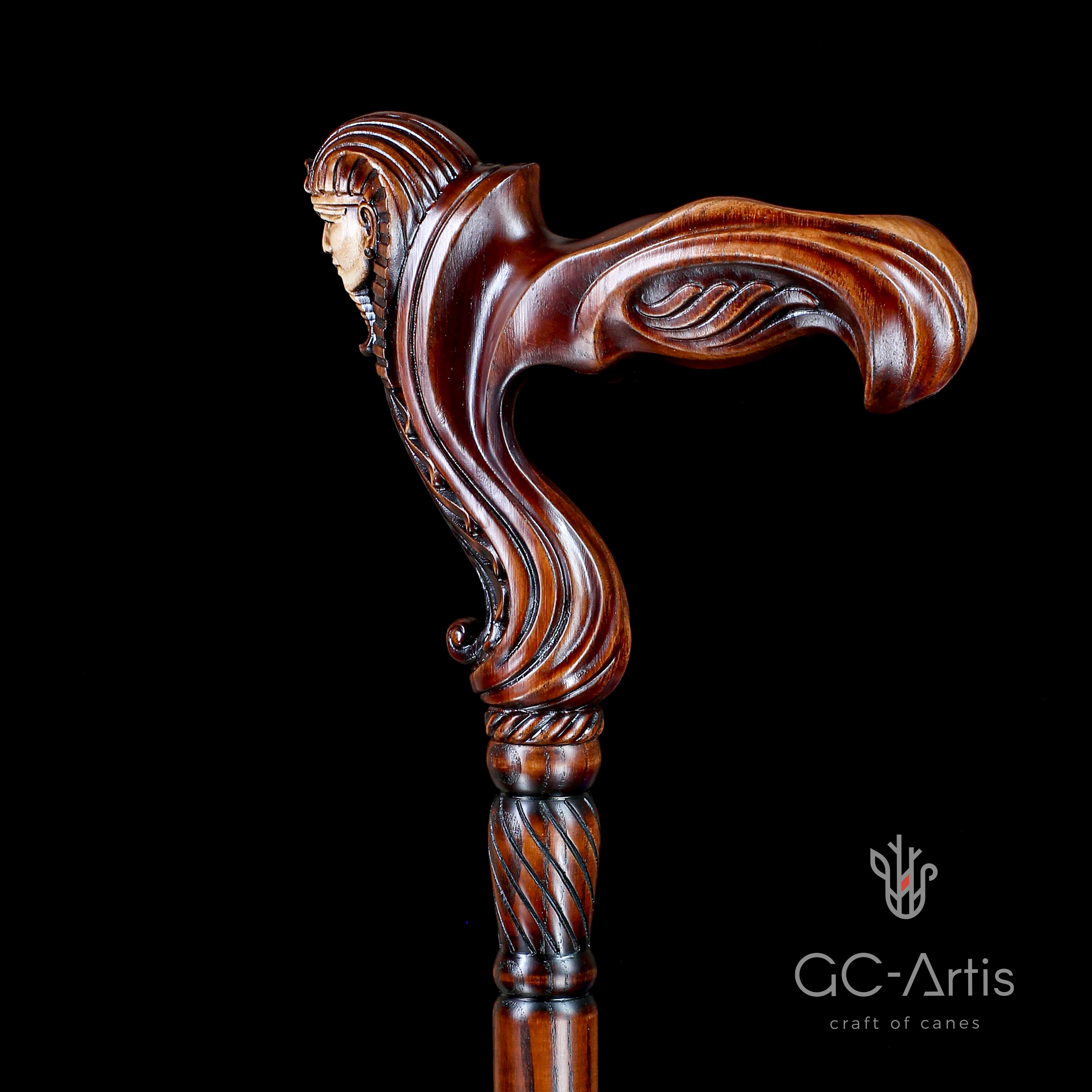 Wooden Walking Cane Stick Egypt Pharaoh - Ergonomic Handle
