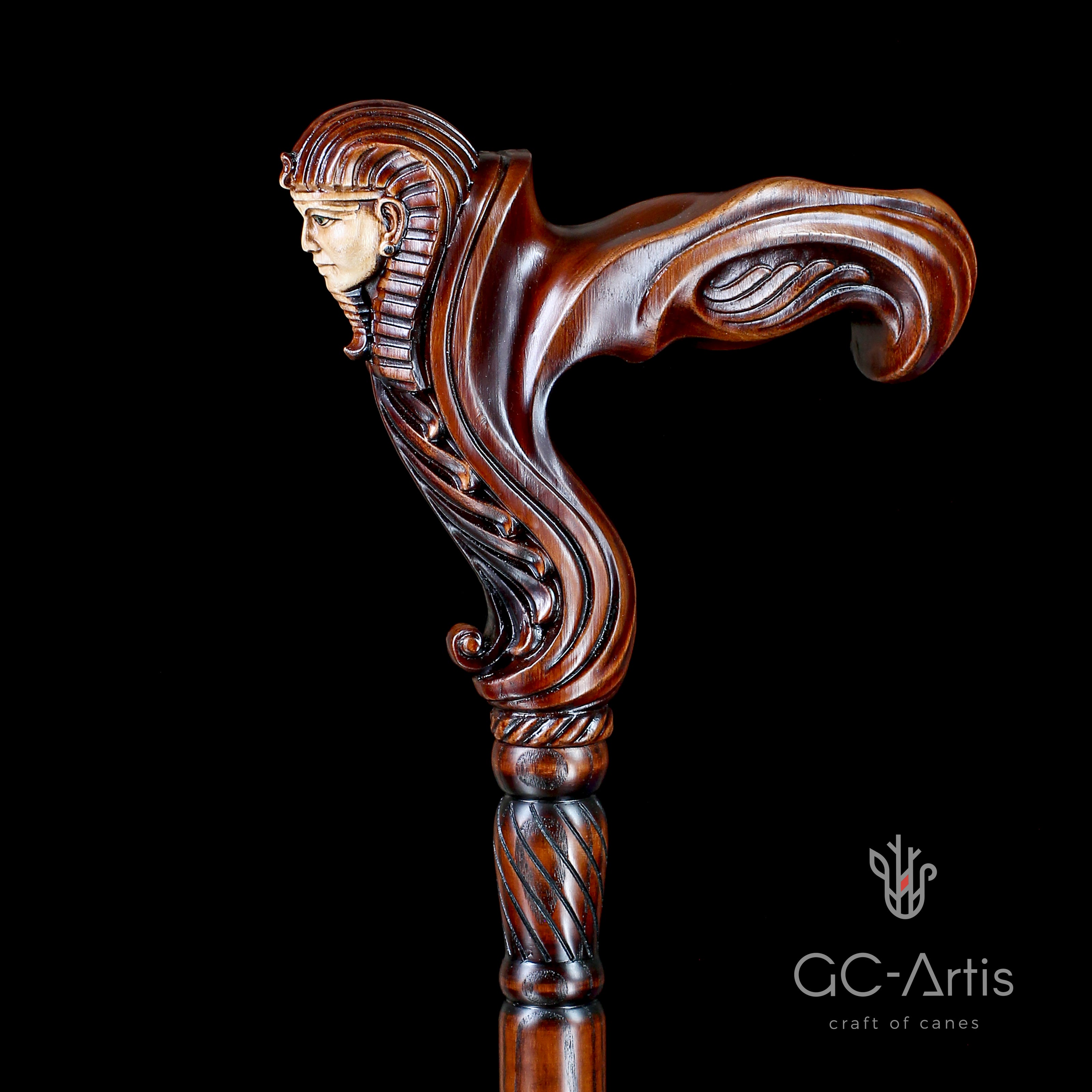 Wooden Walking Cane Stick Egypt Pharaoh - Ergonomic Handle