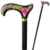 Hand Painted Stylish Walking Stick with Peony Flowers - Spiral Muse Black & Purple wooden cane, gift for women
