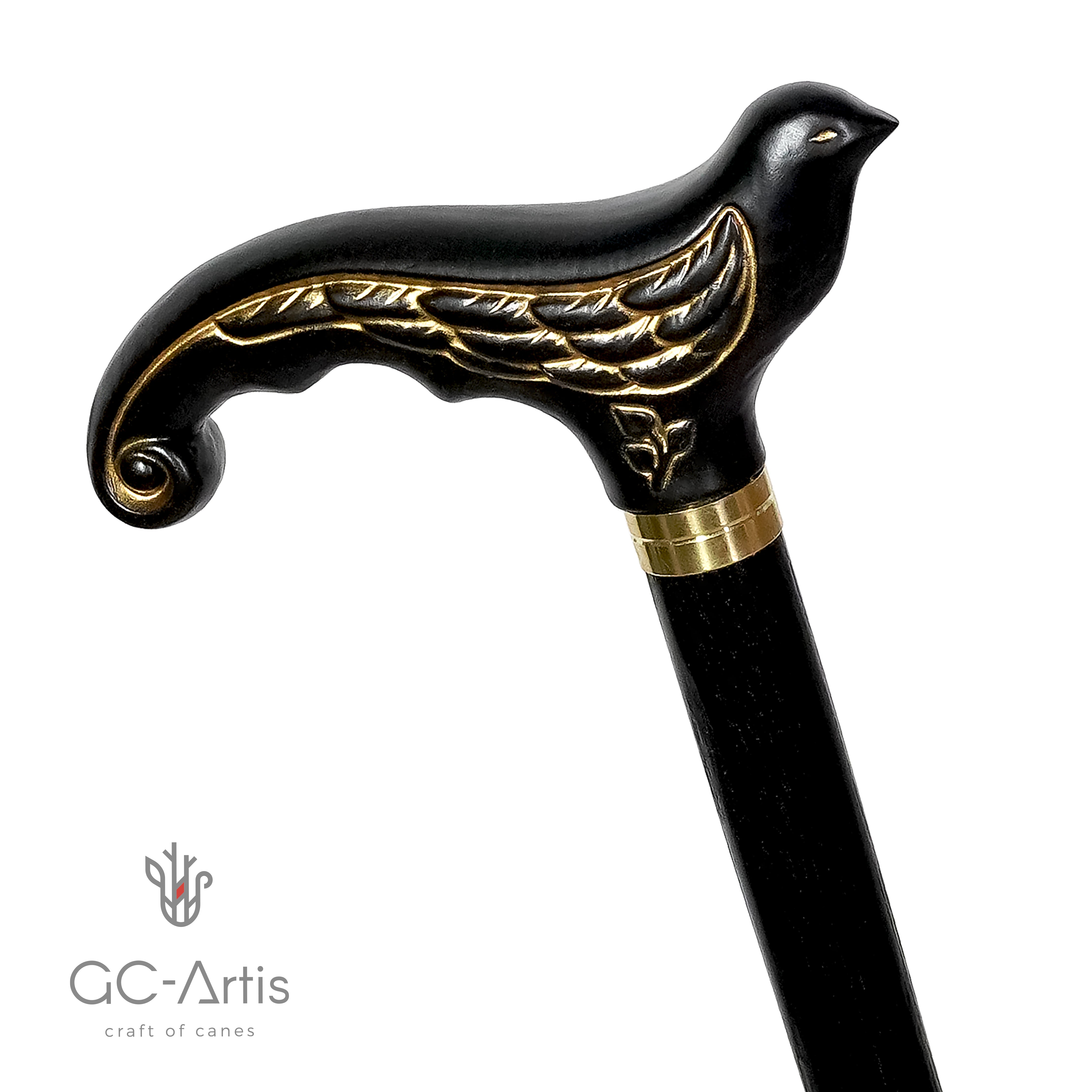 Swallow Bird Elegant Black Wooden Walking stick Cane