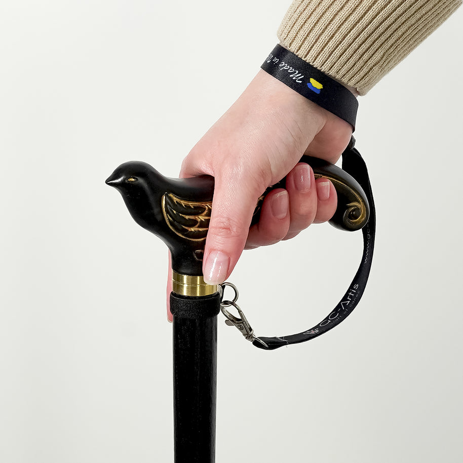 Canne de marche élégante en bois noir motif Hirondelle