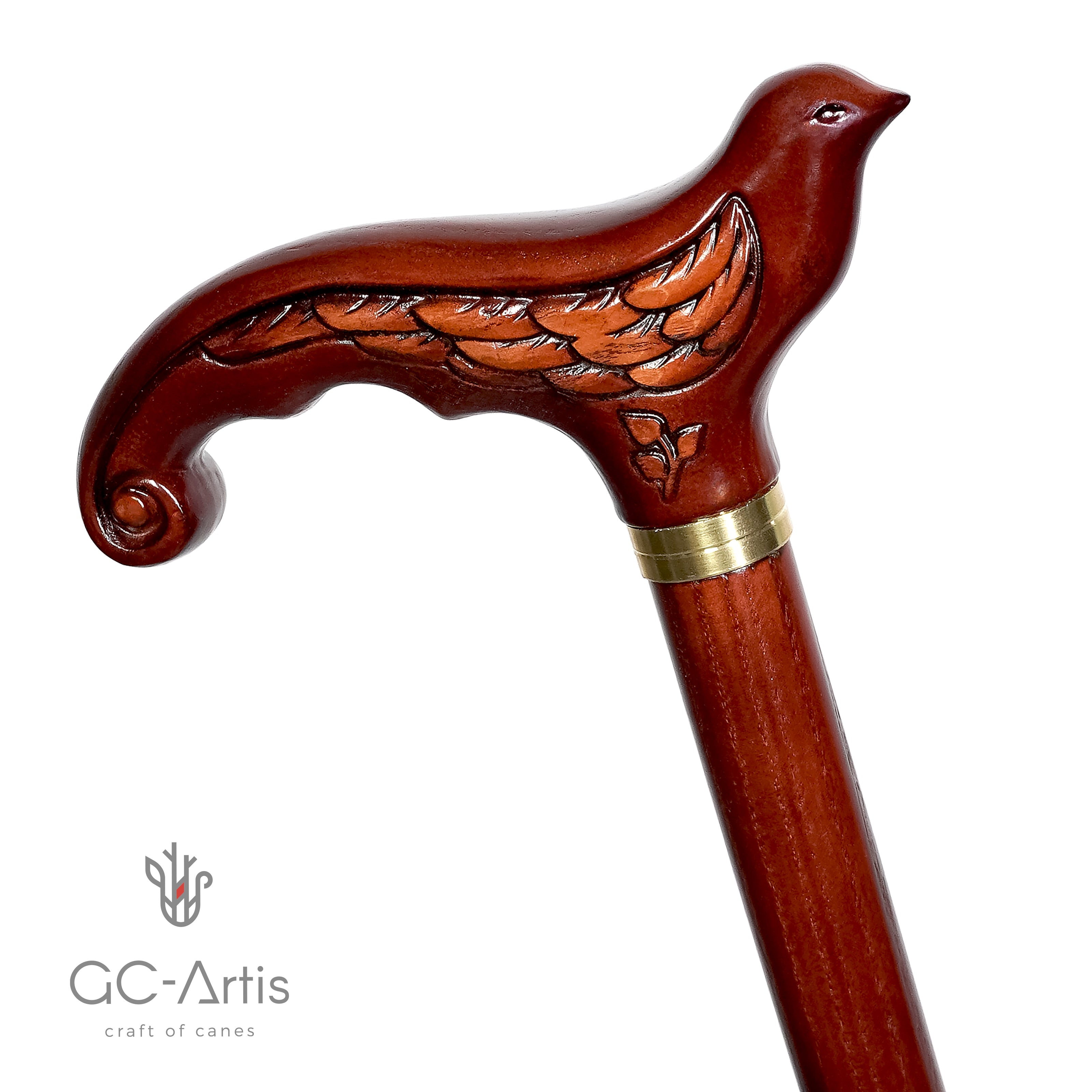 Swallow bird Dark -  Elegant Wooden Cane walking stick