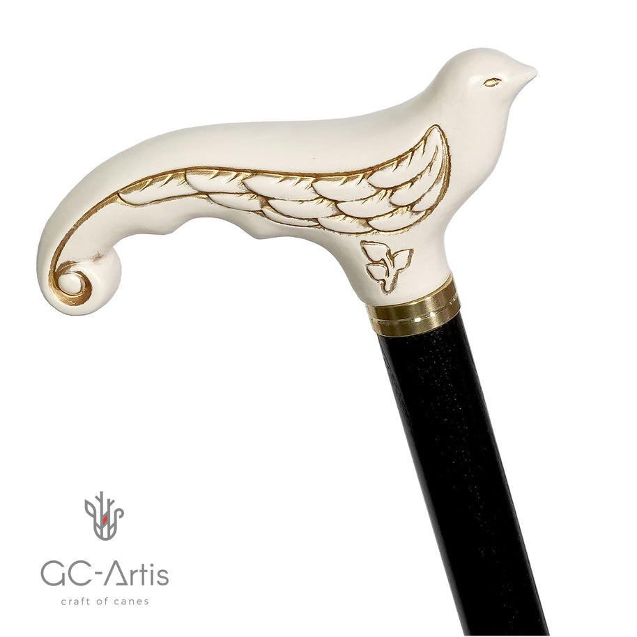 Canne de marche pour femme en bois blanc avec oiseau hirondelle