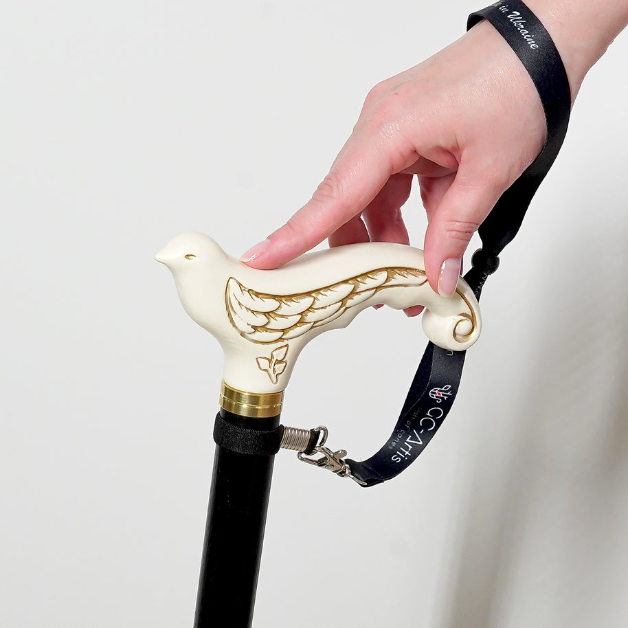 Canne de marche pour femme en bois blanc avec oiseau hirondelle