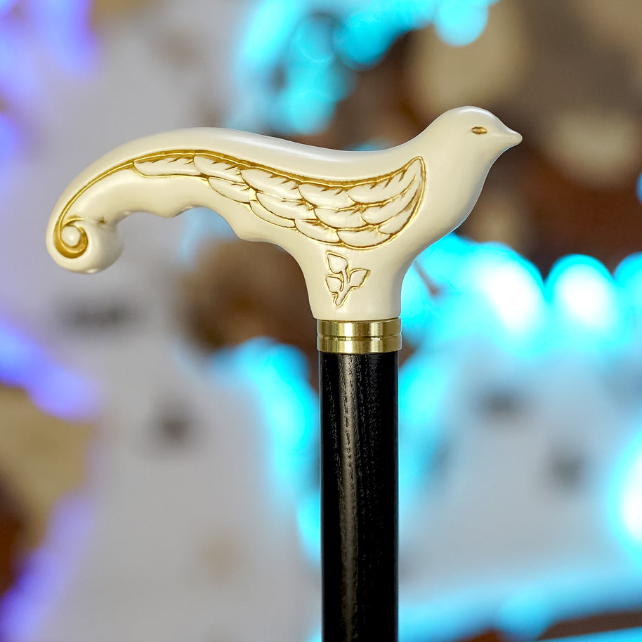 Canne de marche pour femme en bois blanc avec oiseau hirondelle