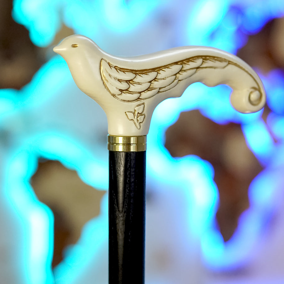 Canne de marche pour femme en bois blanc avec oiseau hirondelle