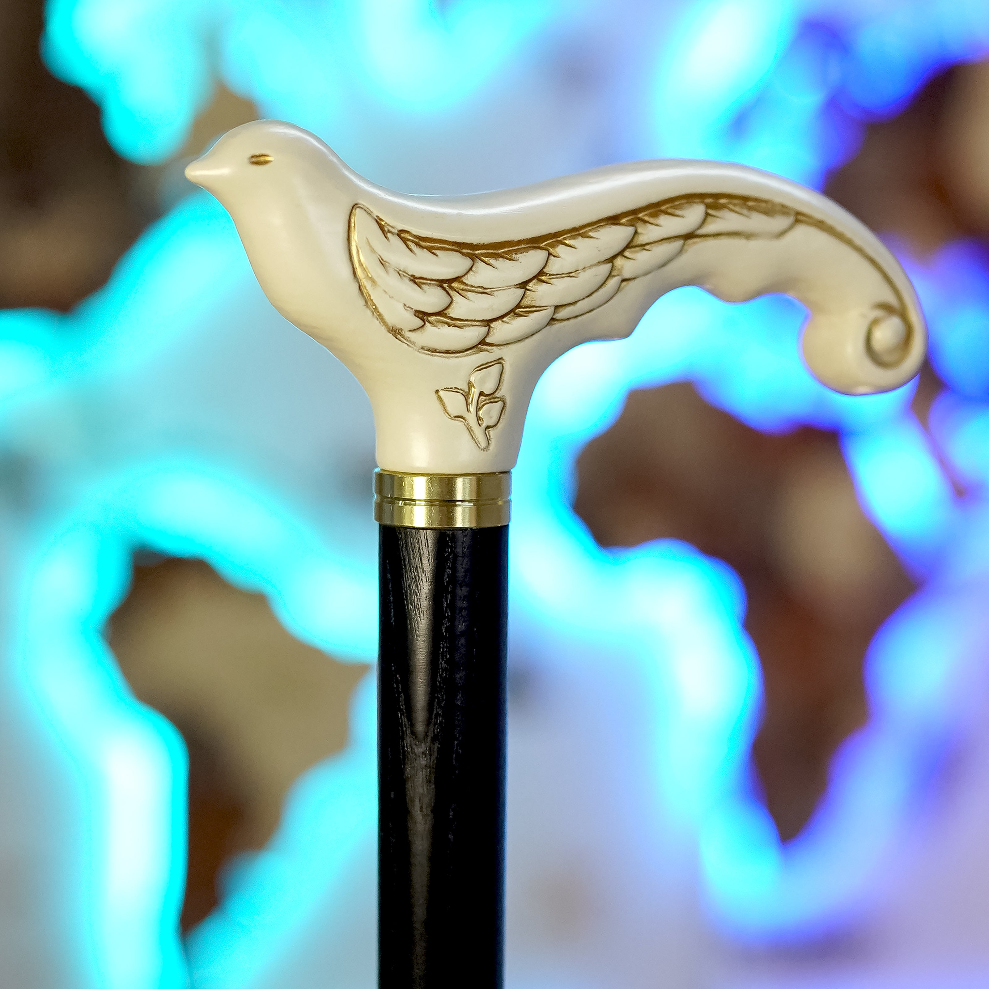 Swallow Bird White Wooden Cane ladies walking stick