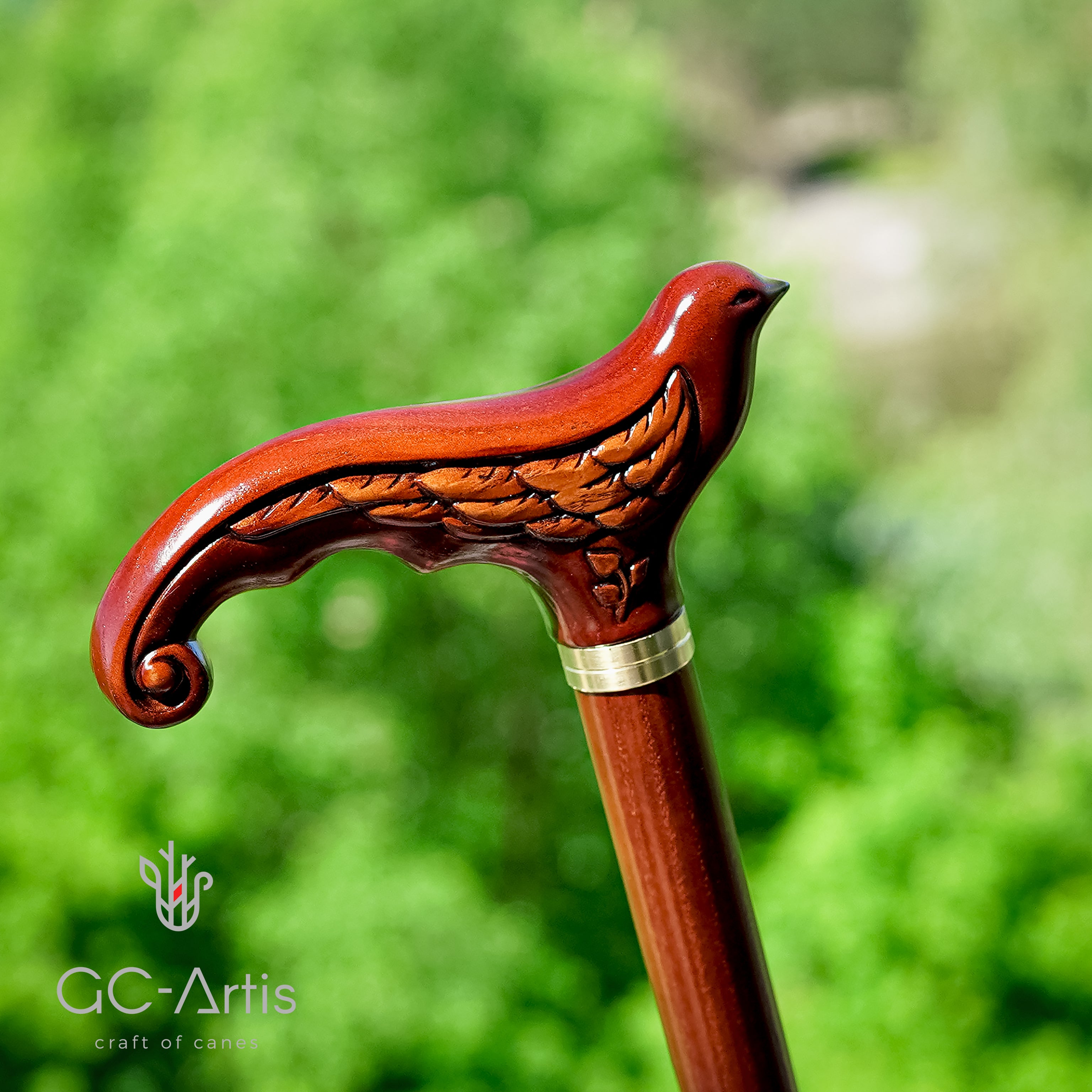 Swallow bird Dark -  Elegant Wooden Cane walking stick