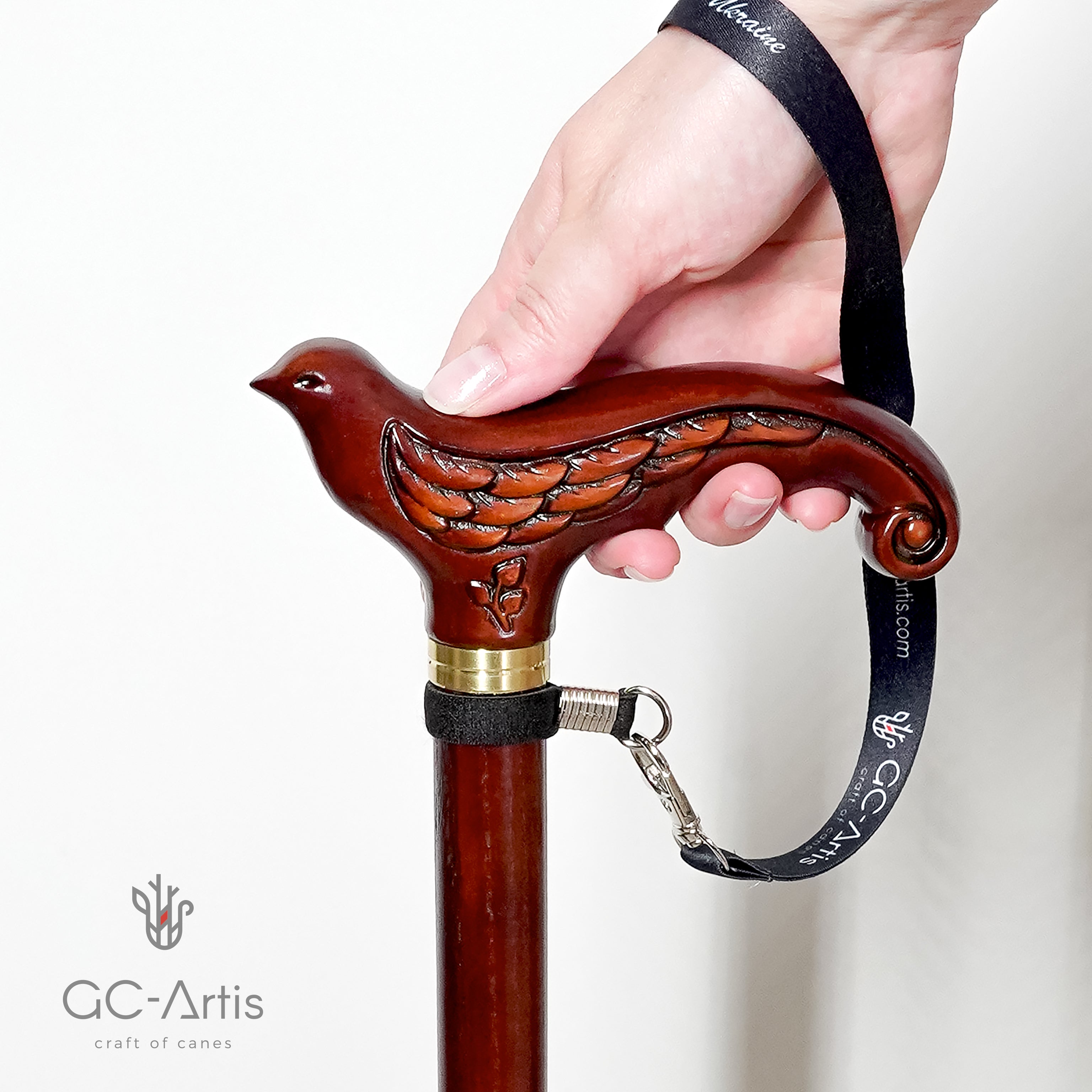 Swallow bird Dark -  Elegant Wooden Cane walking stick