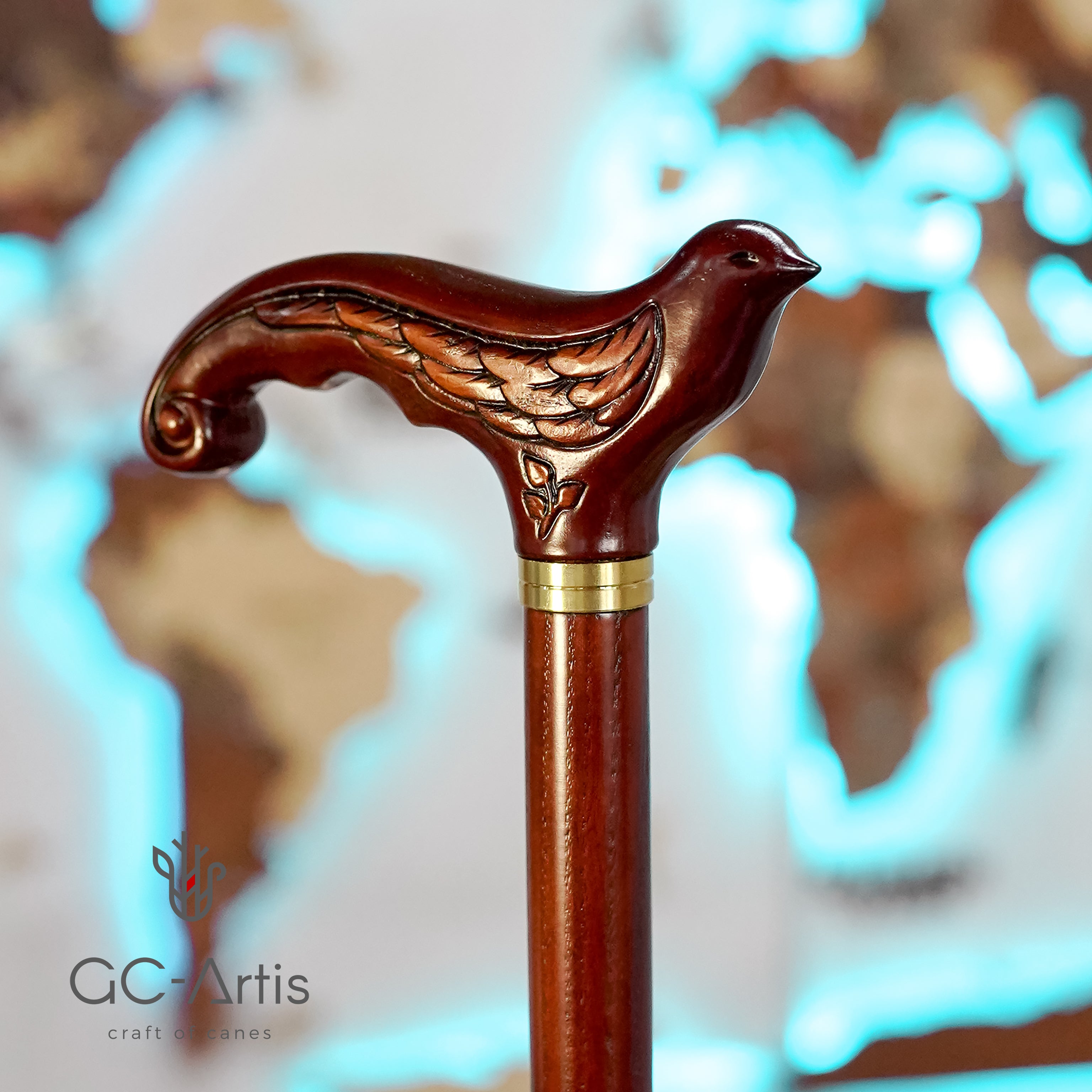 Swallow bird Dark -  Elegant Wooden Cane walking stick