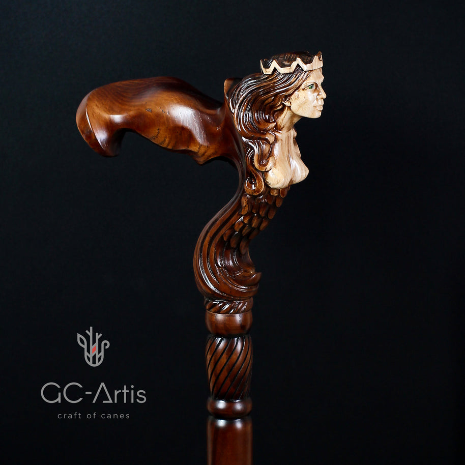 Canne en bois à poignée ergonomique Sirène fantastique
