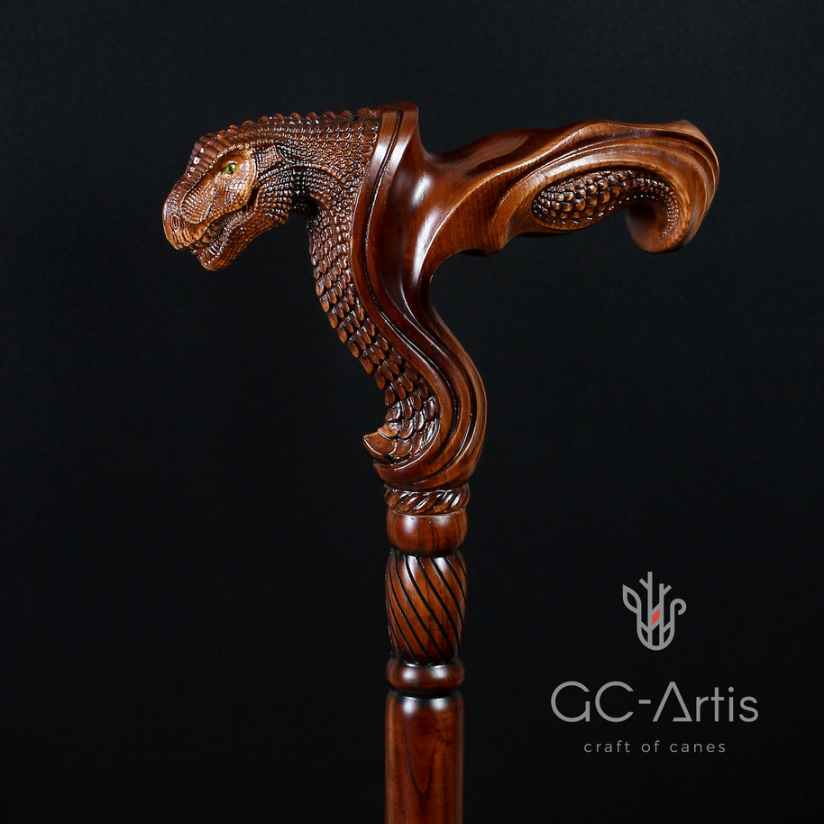 T-Rex Dinosaur Head - Ergonomical Handle Walking Stick Cane Wooden - GC-Artis Walking Sticks Canes