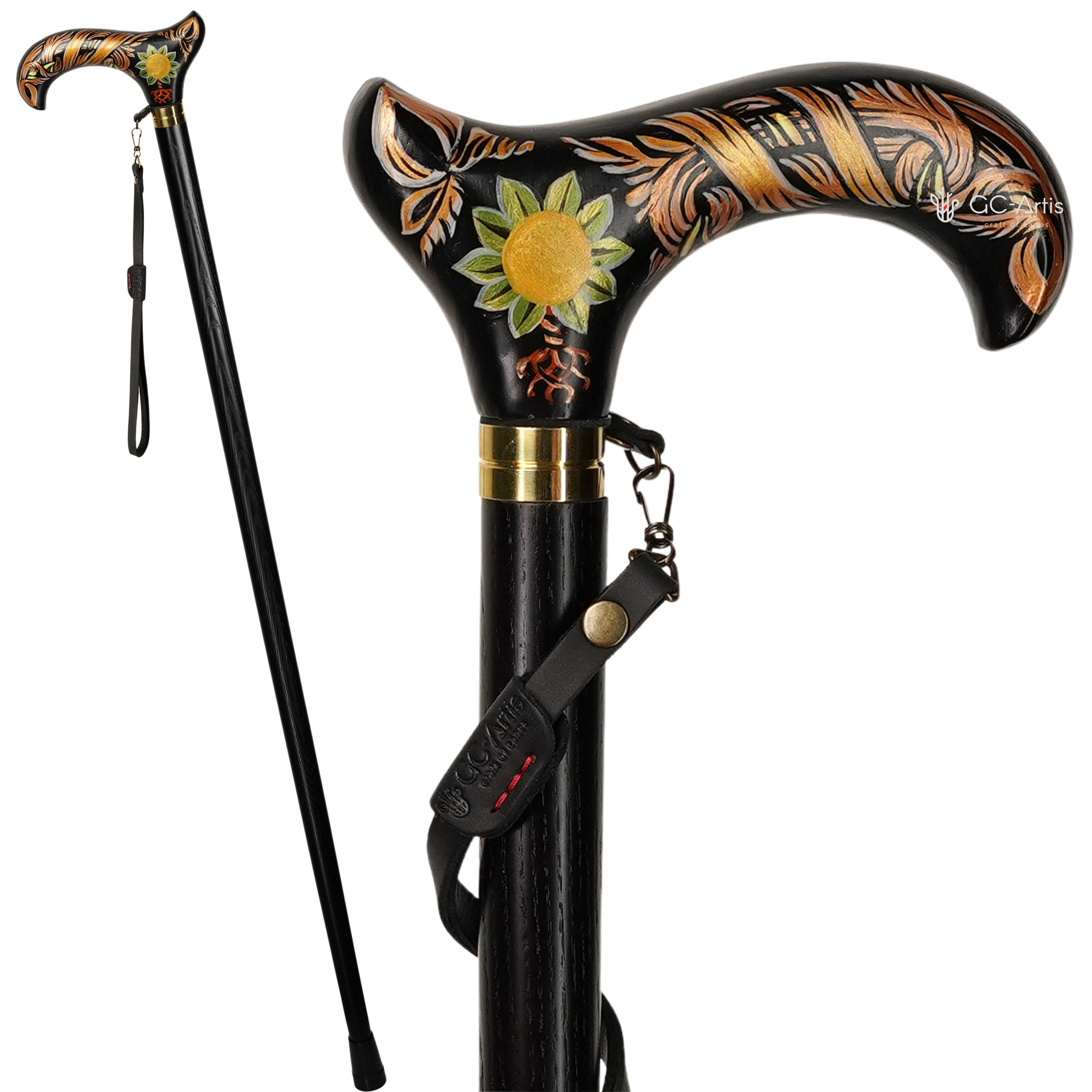 Tree Life Celt on Black Runa – Hand-Painted Artisan Walking Cane