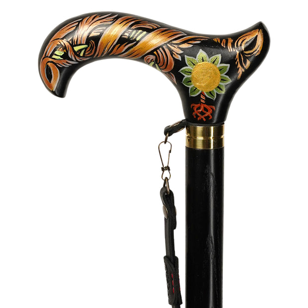 Tree Life Celt on Black Runa – Hand-Painted Artisan Walking Cane