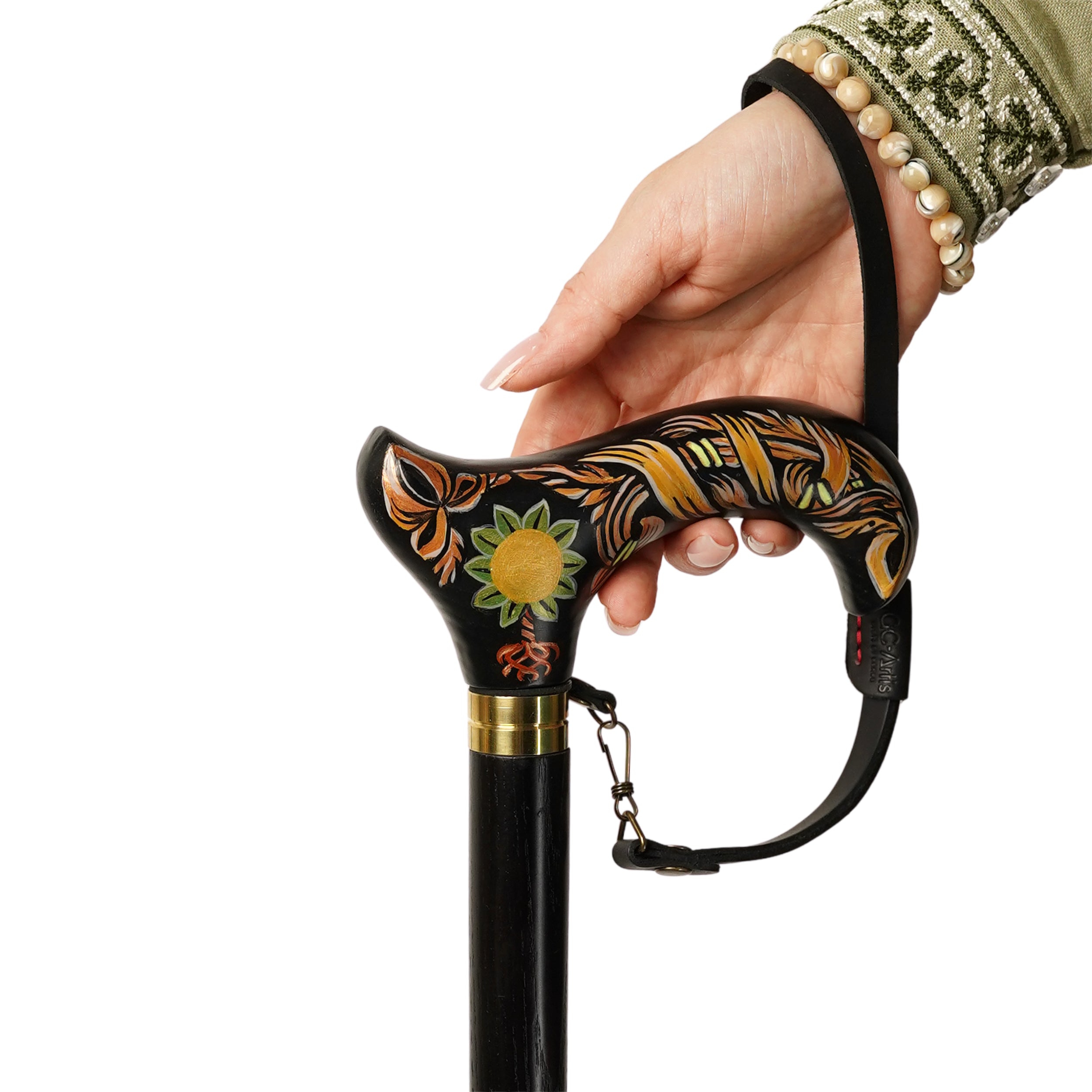 Tree Life Celt on Black Runa – Hand-Painted Artisan Walking Cane