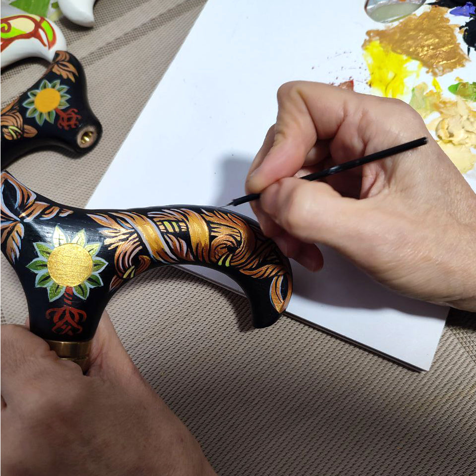 Tree Life Celt on Black Runa – Hand-Painted Artisan Walking Cane