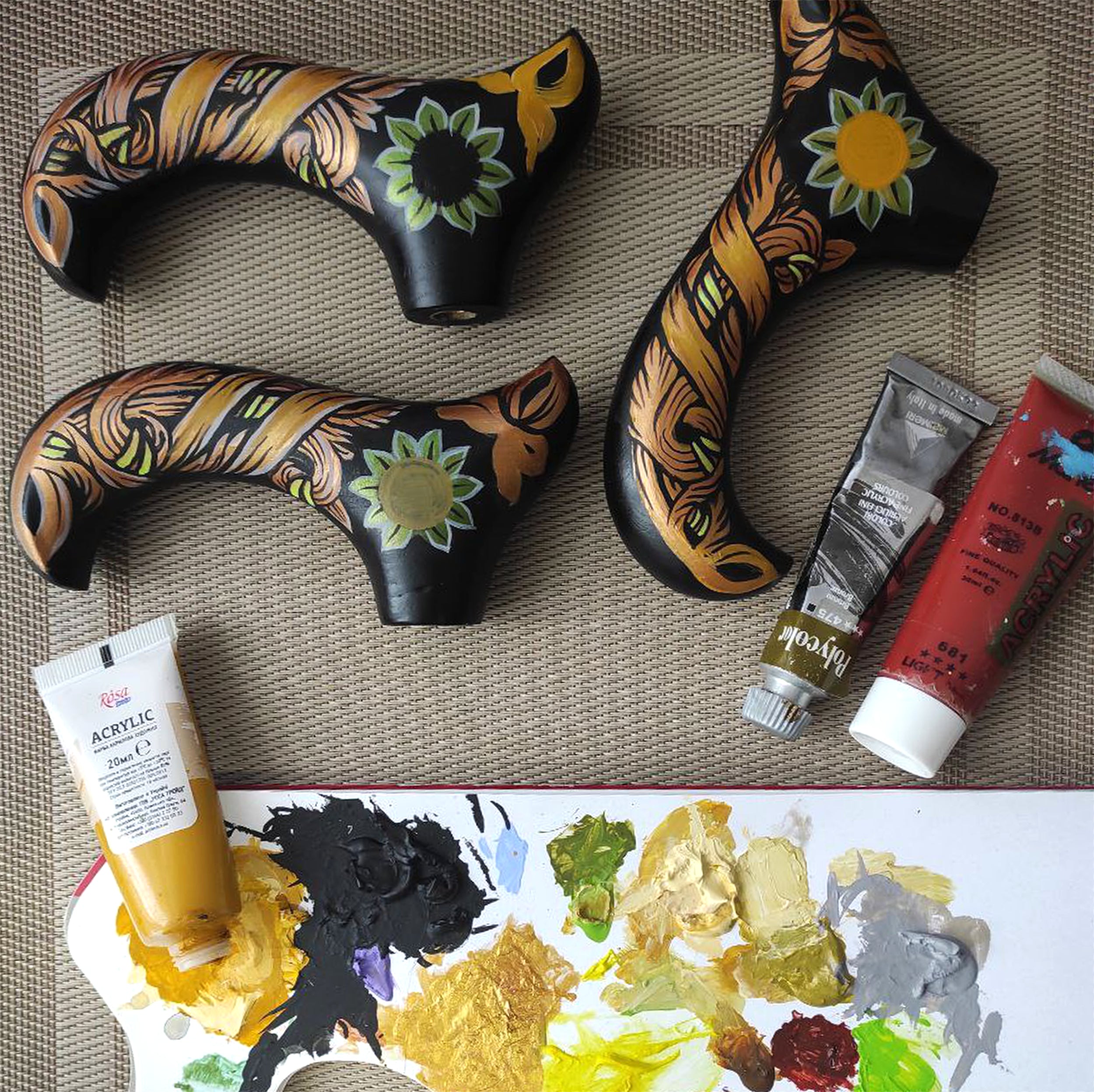 Tree Life Celt on Black Runa – Hand-Painted Artisan Walking Cane