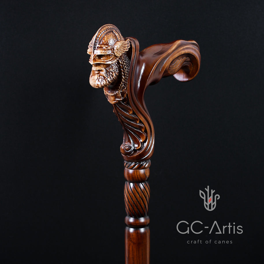Viking Warrior - Canne de marche en bois avec poignée ergonomique