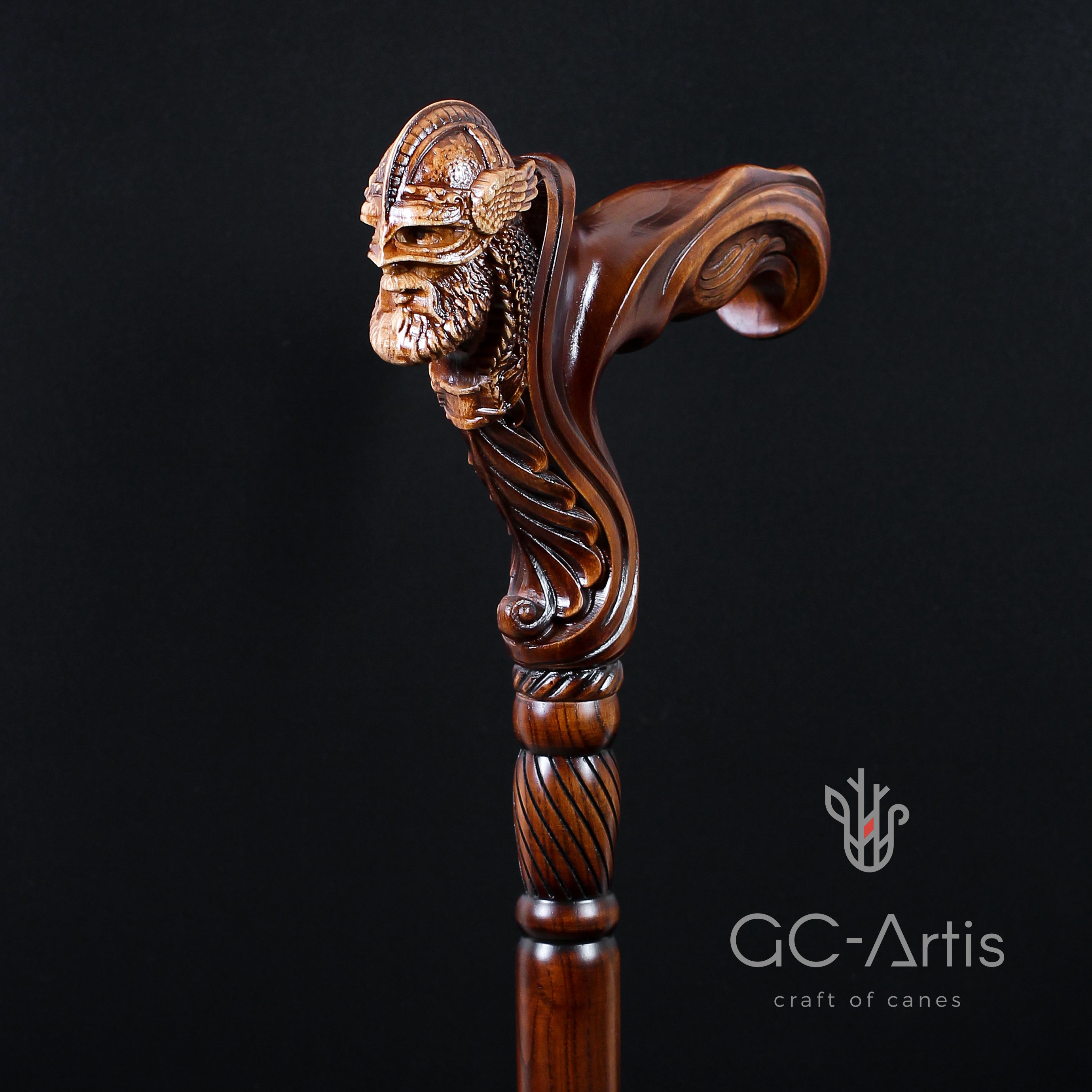 Viking Warrior - Wooden Walking Cane Stick Ergonomic Palm Grip