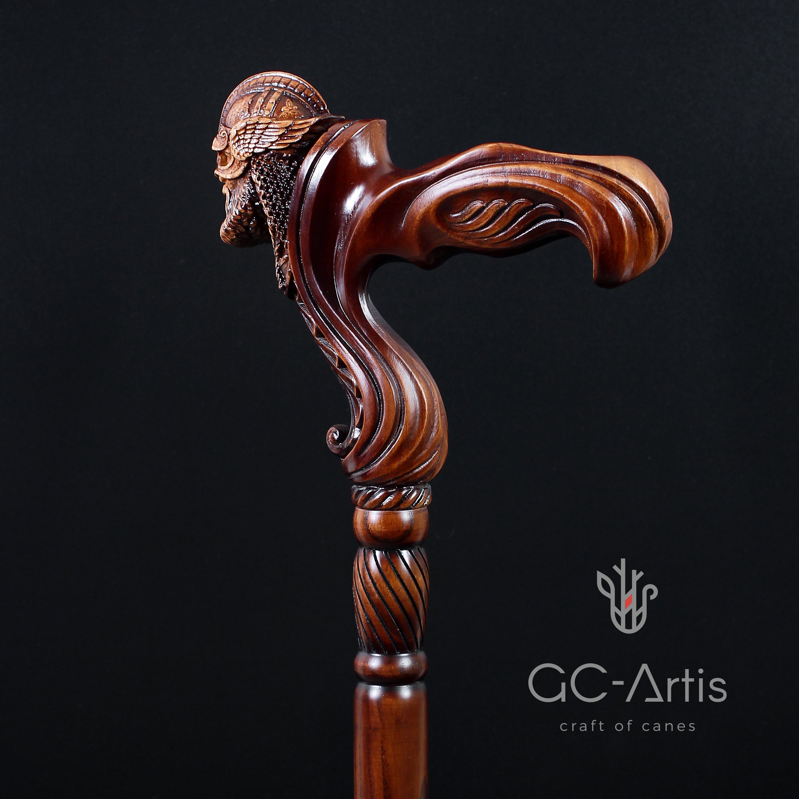 Viking Warrior - Wooden Walking Cane Stick Ergonomic Palm Grip