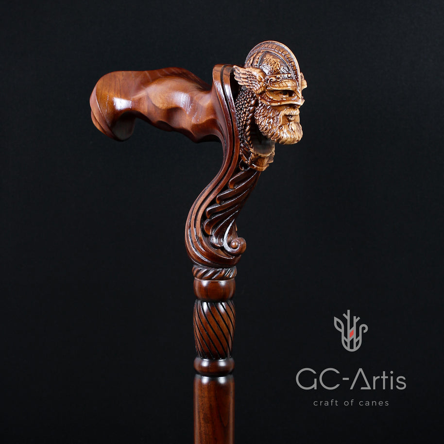 Guerrero vikingo - Bastón de madera con empuñadura ergonómica de palma